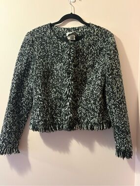 Black & White Tweed Fringe Cropped Jacket